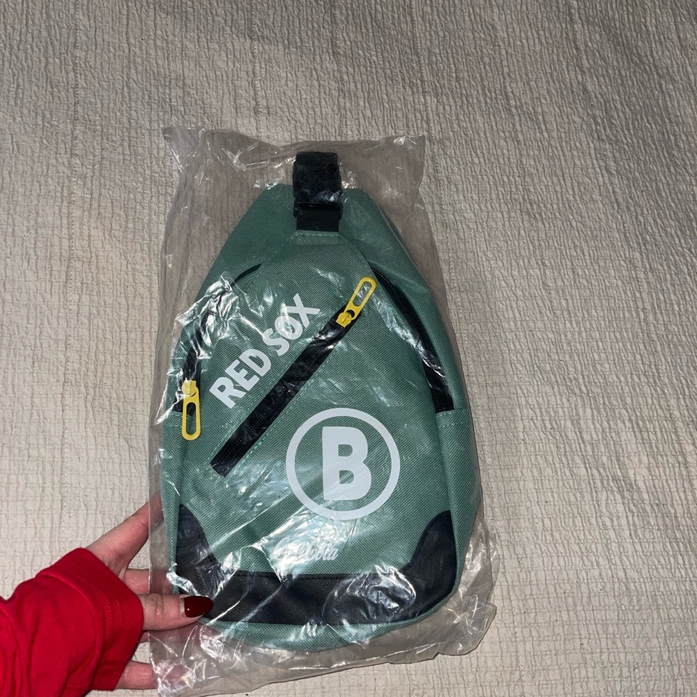 Green and Black Sling Bag with Red Sox Logo